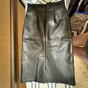 Black leather midi skirt